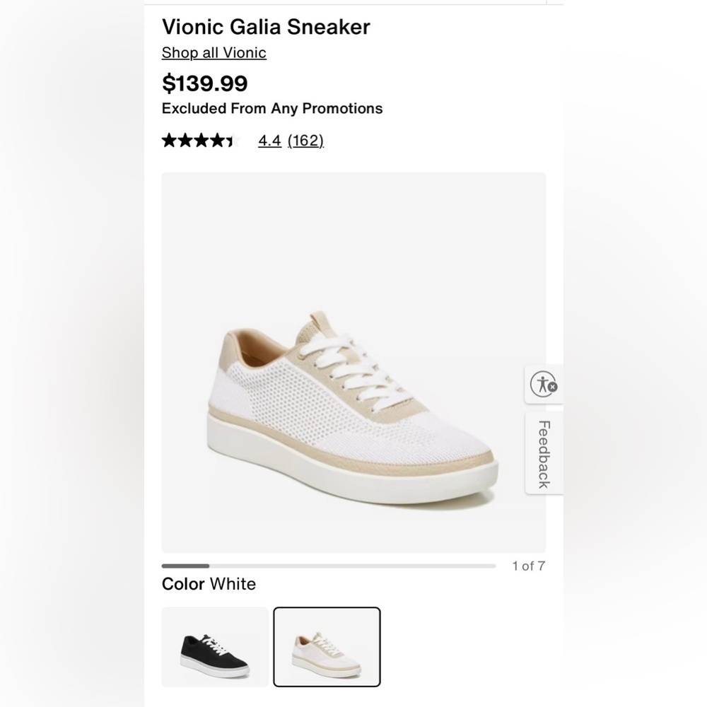 Vionic Women’s Galia Lace-Up Casual Sneaker Comfort Career Creme Size 7.5
